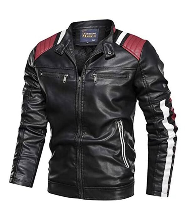 Winter Stand Collar Motorcycle Slim Style Leather Jacket
