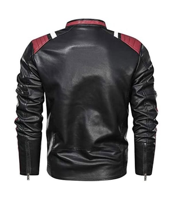 Winter Stand Collar Motorcycle Slim Style Leather Jacket back