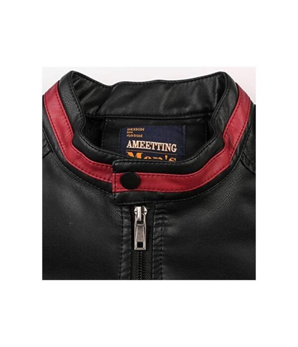 Winter Stand Collar Motorcycle Slim Style Leather Jacket collar