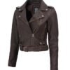 women Brown distressed leather jacket front