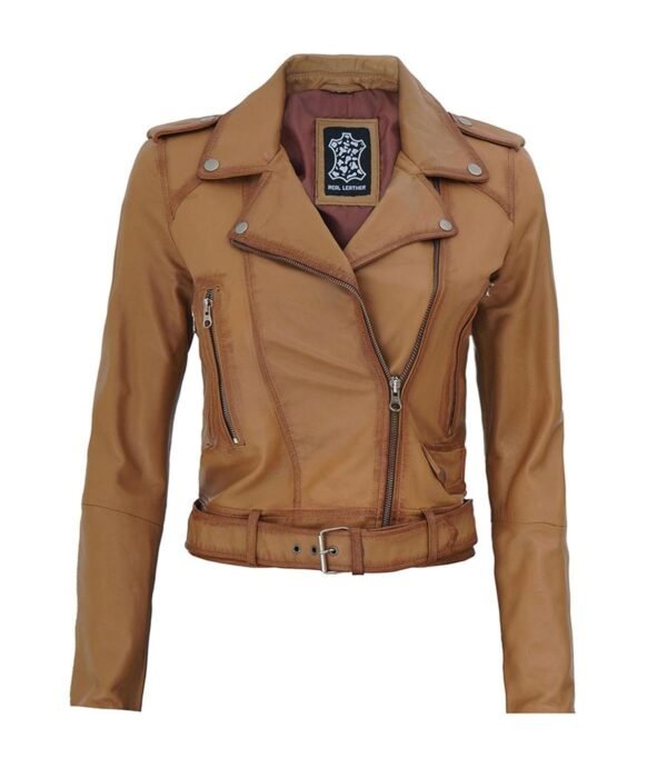 Nellie Women Leather Light Brown Biker Jacket
