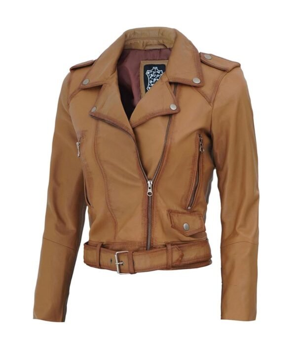 Nellie Women Leather Light Brown Biker Jacket