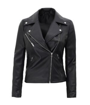 Womens Black Leather Jacket Ninfa