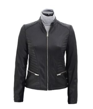 Womens Black Leather Jacket in Slim Fit Style