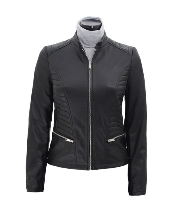 Rachel-Womens-Black-Slim-Fit-Leather-Jacket-1.jpg Womens Black Leather Jacket in Slim Fit Style