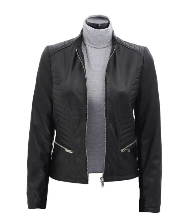 Rachel-Womens-Black-Slim-Fit-Leather-Jacket-3.jpg Womens Black Leather Jacket in Slim Fit Style