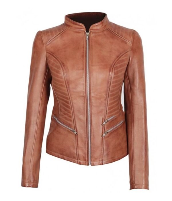 Rachel Womens Cognac Leather Jacket