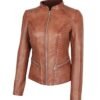 Rachel Womens Cognac Leather Jacket
