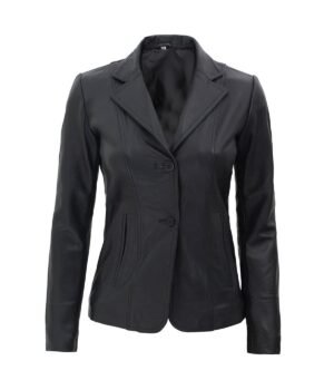 Surrey Black Leather Blazer Jacket Womens