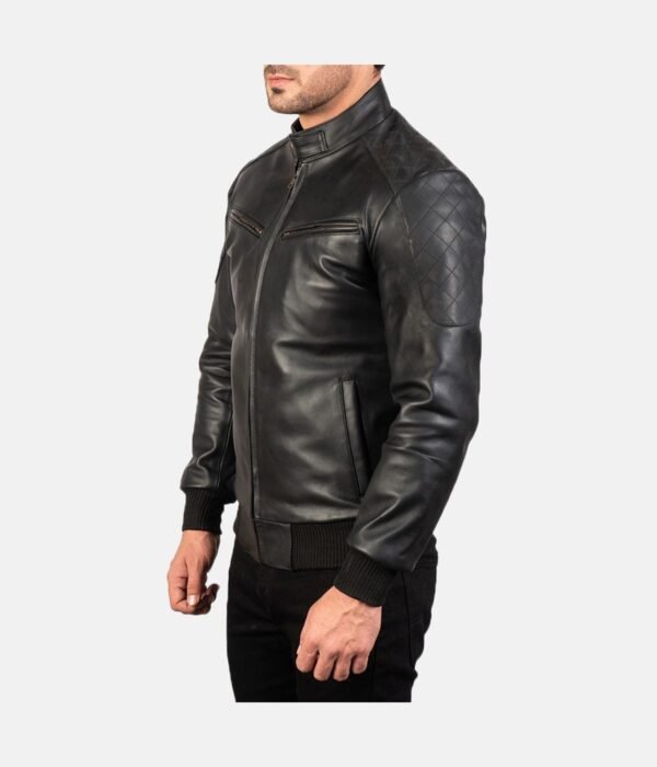Black Biker Leather Bomber Jacket