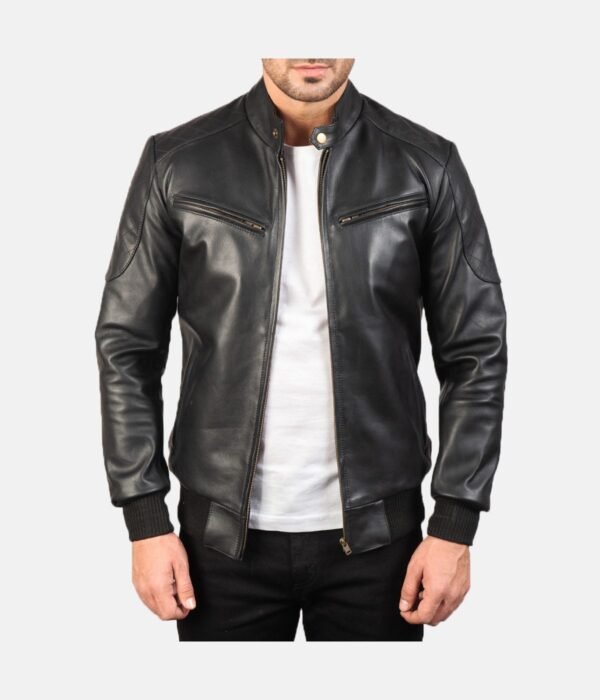Black Biker Leather Bomber Jacket