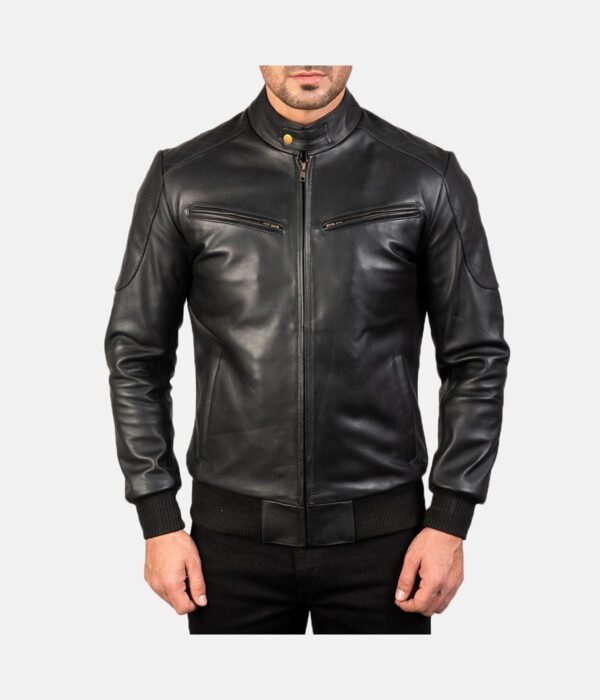 Black Biker Leather Bomber Jacket