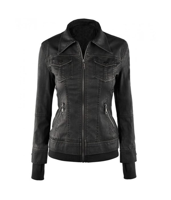 Tralee Black Women Hooded Leather Jacket