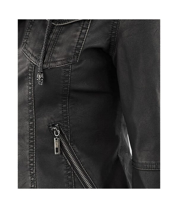 Black Women Hooded leather jacket02