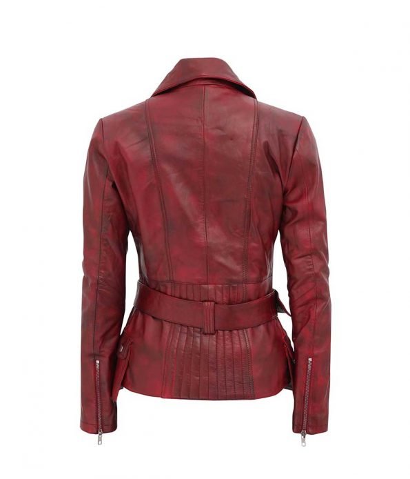 Victoria-Womens-Distressed-Leather-Jacket-Red-back.jpg Women's Distressed Leather Jacket Red pocket 02