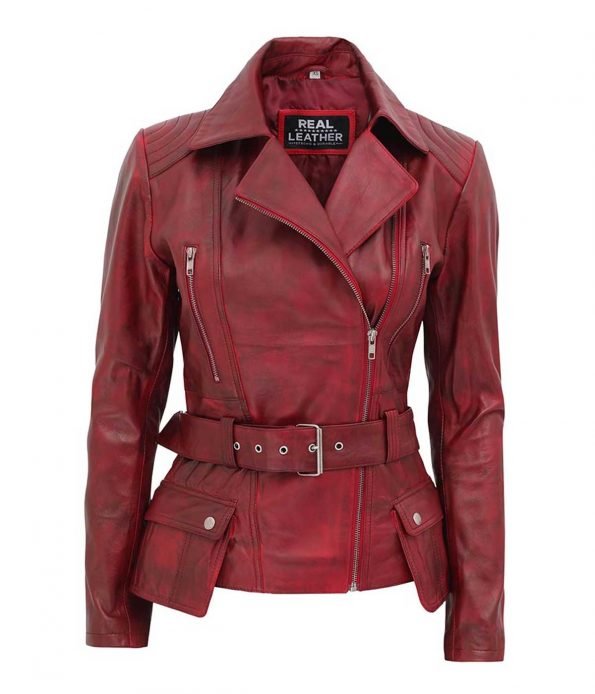 Victoria-Womens-Distressed-Leather-Jacket-Red.jpg Women's Distressed Leather Jacket Red pocket front