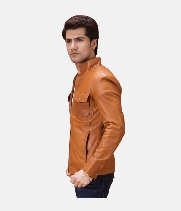 Tan Brown Leather Biker Jacket