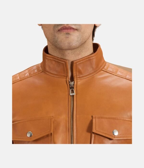 Tan Brown Leather Biker Jacket