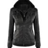 black hooded womens leather jacket