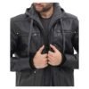 Black Bomber Mens Leather Jacket with Hood