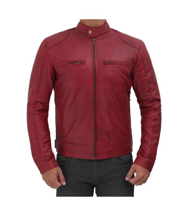 maroon_racer_jacket_mens_02.jpg Dodge Mens Maroon Leather Cafe Racer Jacket