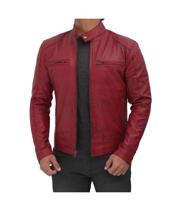 maroon_racer_jacket_mens_03.jpg Dodge Mens Maroon Leather Cafe Racer Jacket