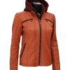 Brown Hooded Biker Leather Jacket