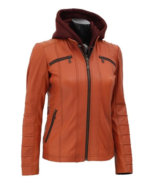 Brown Hooded Biker Leather Jacket
