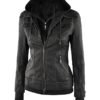 Black Hooded Leather Jacket