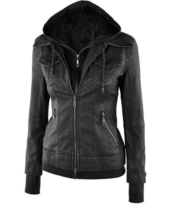 Black Hooded Leather Jacket