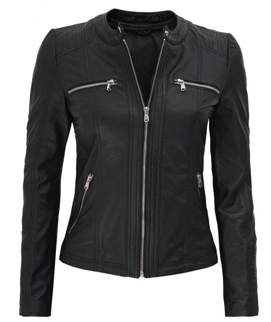 Black Biker Hooded Leather Jacket