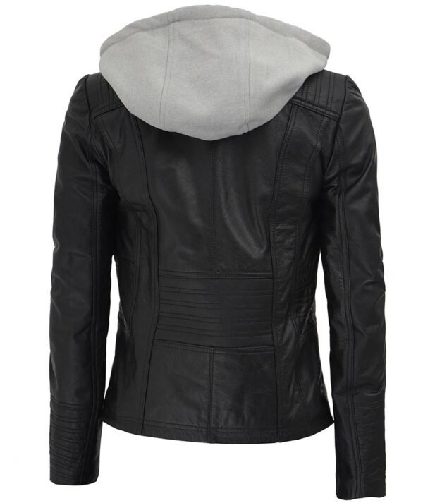 Black Biker Hooded Leather Jacket